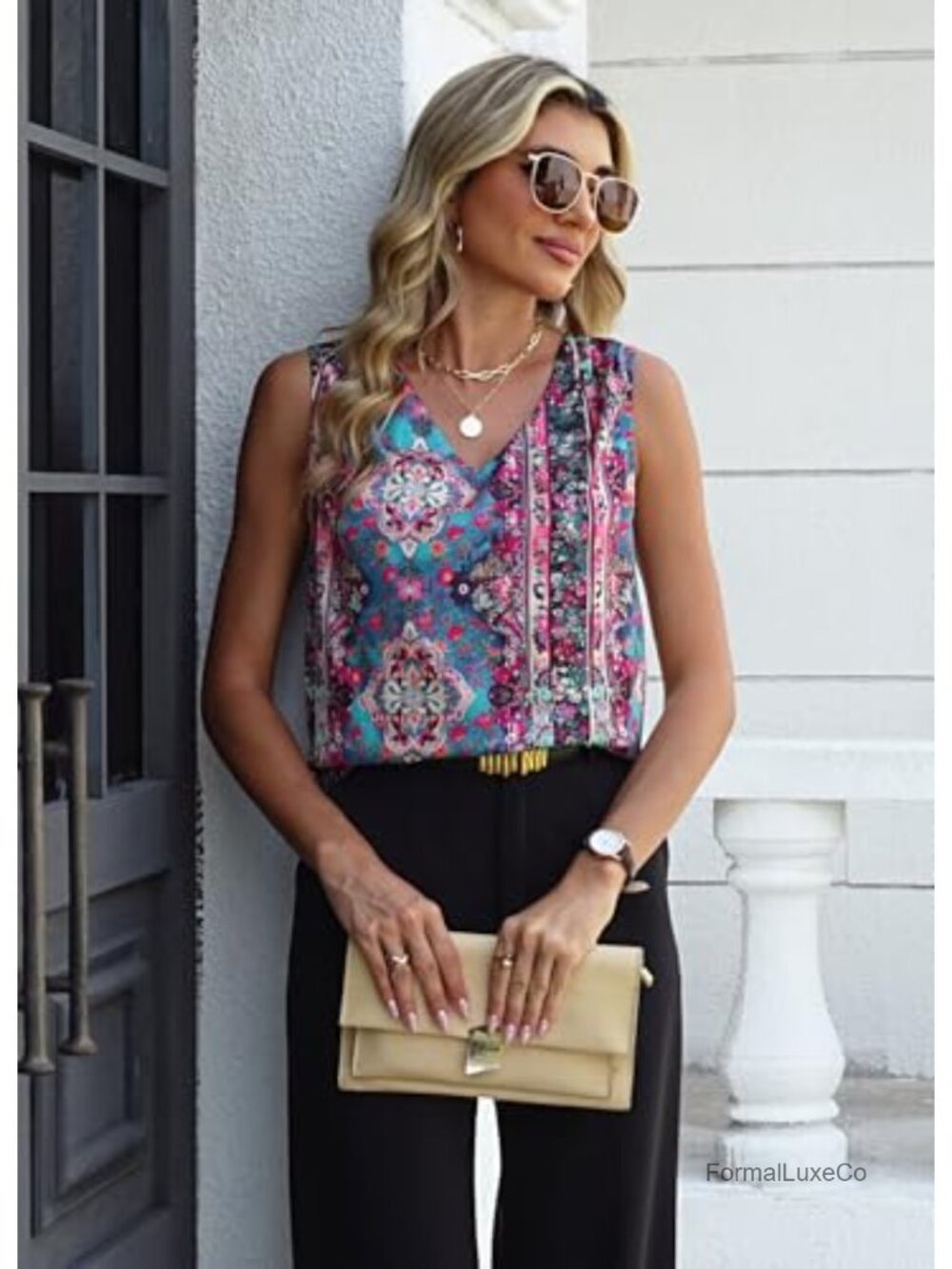Womens Satin Tank Tops Dressy Pleated V Neck Sleeveless Silk Shirts Business - Picture 4 of 6